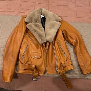 Understated leather fur Moto jacket